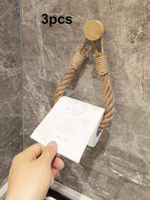 2pcs Handmade Jute Rope Toilet Paper Holder, Vintage Style Hook, Wall-Mounted Towel Ring, Toilet Paper Holder With Hook, Towel Rack, Natural Jute Rope, Bathroom Accessories - khaki - View 7
