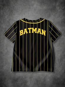 BATMAN X SHEIN 男童休闲条纹卡通图案圆领短袖T恤，夏季 - 白色 - 查看 2