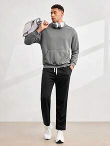 Driftmere Men's Fashionable Solid Color Hoodie - Dark Grey - View 8