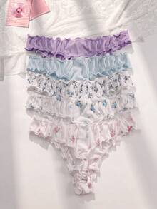 PetitDoll 5入組草莓圖案木耳邊內褲 - 彩色 - 查看 2