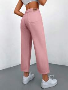 Cottnline High Waist Cropped Wide Leg Jeans - Pink - View 2