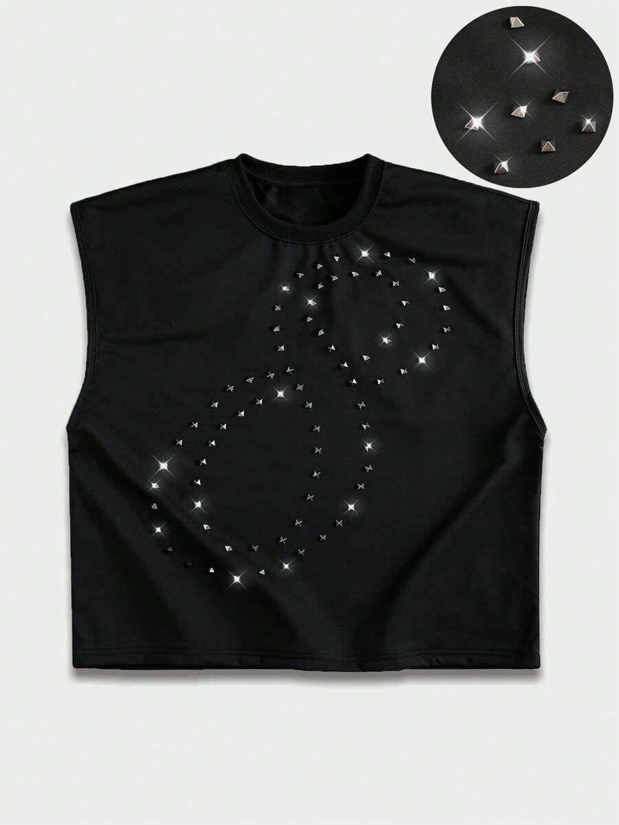 ROMWE MEN Men's Studded Decor Casual Versatile Daily Wear Top - Black - View 1