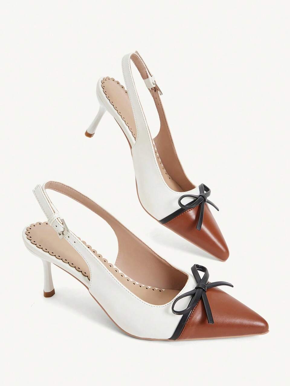 CUCCOO CHICEST Women's Pointed Toe Bow Brown & White Contrast Sexy Comfortable Versatile High Heel Pumps, Fashion Party Wedding Banquet Fall Shoes