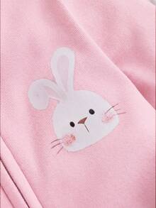新生女嬰可愛休閒針織卡通圖案長袖連身衣居家服 2件套 - 淺粉色 - 查看 6