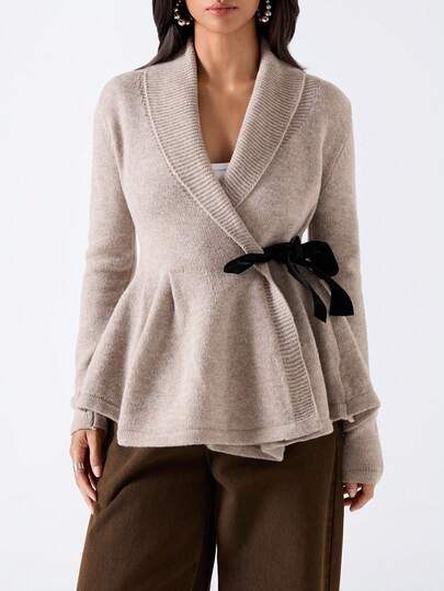 LYSMO Women's Autumn/Winter Fashion Tie-Front Wrap Cardigan