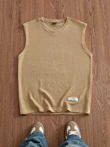 ESTAVOR 男士夏季休閒寬鬆版型無袖背心 T-shirt 標準尺寸 杏色 V 領 素色 - 杏色 - 查看 2
