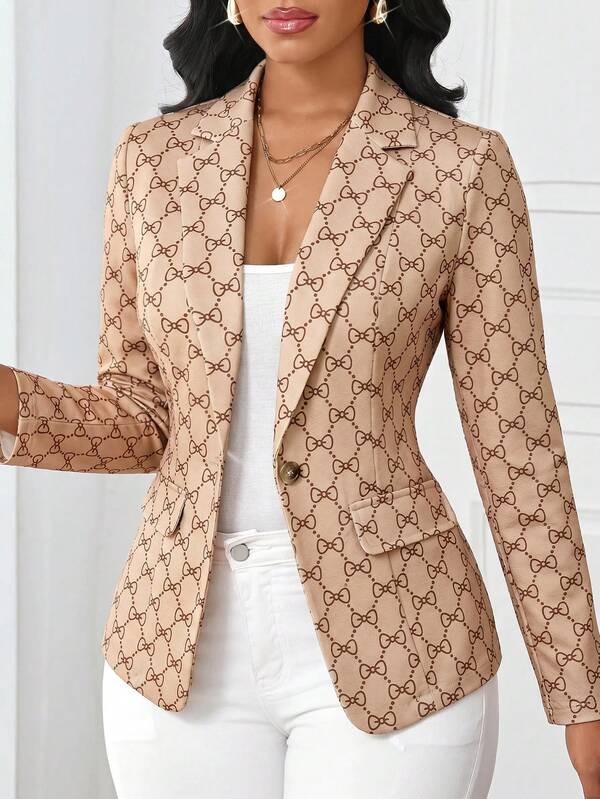SHEIN Lady Women's Bowknot Pattern Long Sleeve Elegant Blazer
