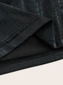 SHEIN ICON Top halter con cocodrilo en relieve de espalda abierta PU - Negro - Ver 4