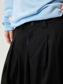 Vaulklash Men's Summer Casual Solid Color Wide Leg Shorts Black Baggy Shorts Oversized Shorts - Black - View 8