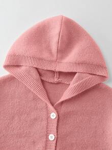 SHEIN Elladie kids 女童時尚休閒清新短版純色秋冬連帽針織開襟毛衣 - 粉色 - 查看 3