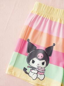 HELLO KITTY AND FRIENDS | SHEIN 女童字母卡通印花圓領短袖上衣與短褲休閒居家睡衣套裝 - 黃色 - 查看 6