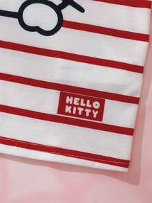 HELLO KITTY AND FRIENDS | SHEIN 女童條紋圓領短袖休閒T恤 - 白色 - 查看 5