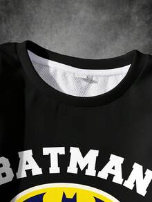 BATMAN X SHEIN Young Boy Colorblock Patchwork Letter Print Sweatshirt & Sweatpants Set - White - View 3