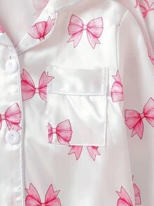 Random 1 Set Bowknot Girls Toddler Cardigan Lapel Long Sleeve Home Wear Pajama Set - Multicolor - View 7