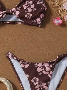 Swim Mod Spring/Summer New Cream Yellow Twist Knot Two Pieces Bikini Set Sweet Girl Beach Casual Vacation Swimsuit - Multicolor - View 4