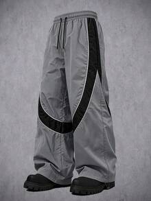 Manfinity Denimwave Men's Loose Jogging Pants, Drawstring Waistband And Drawstring Hem, Loose And Casual Streetwear Street Pants Beach Vacation Grey Summer - Grey - View 1