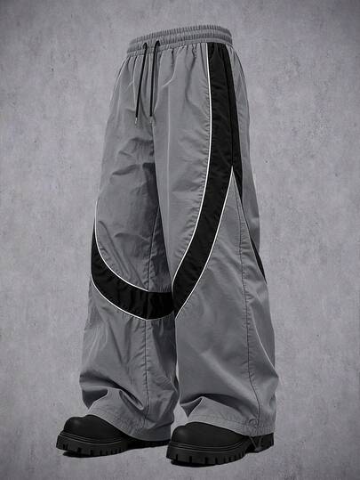Manfinity Denimwave Men's Loose Jogging Pants, Drawstring Waistband And Drawstring Hem, Loose And Casual Streetwear Street Pants Beach Vacation Grey Summer