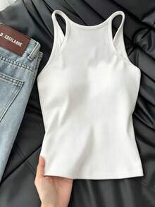 Resyla Plus Size Casual Versatile Solid Color Tank Top - White - View 2