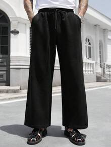 Manfinity CasualCool 男士休閒時尚百搭彈性極簡優雅運動長褲 - 黑色 - 查看 5