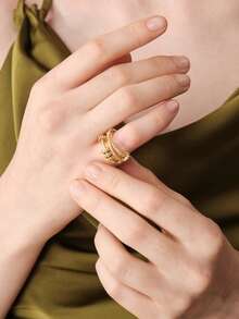 MOTF PREMIUM Anillo pequeño simple con microengaste y diseño kink, chapado en oro - Dorado - Ver 7
