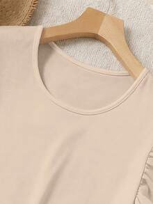 SHEIN LUNE Elegant Solid Color Ruffle Top And Printed Shorts 2 Pieces Set - Multicolor - View 3
