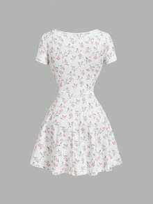 SHEIN MOD 女款甜美度假風碎花綁帶短袖洋裝 - 白色 - 查看 5