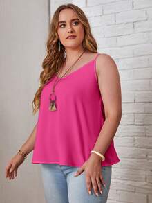 EMERY ROSE Plus Size Summer Casual Solid Color Camisole - Hot Pink - View 5