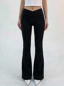 DAZY Women Solid Color High Waisted Skinny Leggings, Casual Everyday Wear,Fall Clothes Tights - Black - View 2