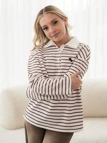 Ximena Robles Ximena Robles Striped Long Sleeve Casual T-Shirt For Women, Autumn Long Sleeve Summer Top Brown - Brown - View 4