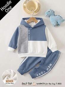 Infant Boys Hooded Casual Comfortable Sweatshirt, Classic Retro Color Block Patchwork Graphic Print, Classic City Name New York Text Graphic Print, Suitable For Autumn/Winter - Multicolor - View 2