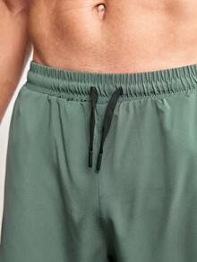 Driftmere 1pc Men's 2-In-1 Sports Shorts, Elastic Waist Casual Exercise Running Shorts With Lining, Spring/Summer - Army Green - View 4