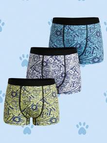 SHEIN | PAW Patrol 3pcs Young Boy Cute & Adorable Elastic Waist Boxer Briefs - Blue and White - View 1