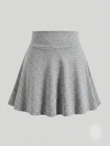 SHEIN 青少年女孩秋季休閒寬鬆百搭裙，內建短褲，開學季，百褶，日常，優雅，套裝，正式舞會白色 - 淺灰色 - 查看 2