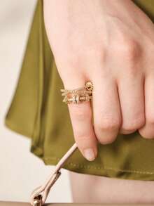 MOTF PREMIUM Anillo pequeño simple con microengaste y diseño kink, chapado en oro - Dorado - Ver 1