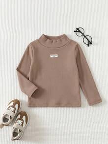 (1 Buah Acak) Atasan Lengan Panjang Rajut Lucu Warna Polos Motif Huruf untuk Bayi Laki-laki Musim Gugur/Dingin dengan Lapisan Termal - Coklat - View 4
