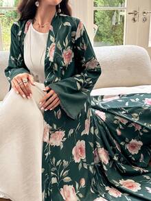 Al Najma 淺綠色花卉印花優雅日常通勤女款長袍 - 墨綠色 - 查看 5