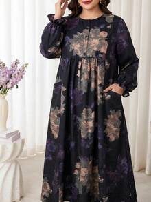 Al Najma Plus Size Women's Floral Print Arabian Dress - Multicolor - View 1