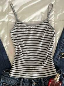 SHEIN 休闲无袖条纹背心，夏季日常穿着 - 灰色 - 查看 2