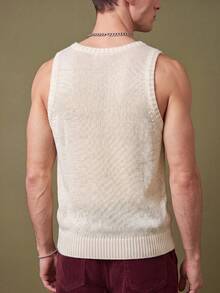 Airaco Chaleco de punto casual de moda estilo callejero para vacaciones para hombres - Blanco - Ver 4