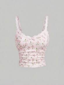 SHEIN MOD Women's Solid Color Lace Patchwork Camisole,Summer Top - Multicolor - View 7