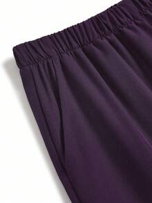TaskEZ Solid Color Patchwork V-Neck Short Sleeve Top And Pants Scrub Uniform Set - Purple - View 8
