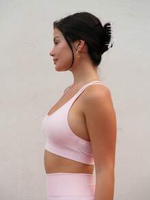 Nelanie Turli Women Plain Neck Minimalist Seamless Stretchy Sports Bra Fall - Baby Pink - View 5