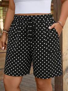 Comfylo Plus Size Women's Polka Dot Wide Leg Casual Loose Shorts Black Shorts Wide Leg Shorts Elastic Waist Shorts Black Skirt Shorts Casual Shorts Elastic Waist Shorts, Women's Autumn Clothing - Multicolor - View 6