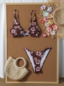 Swim Mod Spring/Summer New Cream Yellow Twist Knot Two Pieces Bikini Set Sweet Girl Beach Casual Vacation Swimsuit - Multicolor - View 5