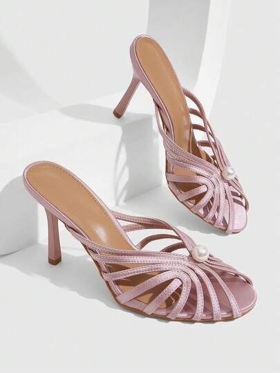 CUCCOO SZL Women's Summer High-Heeled Sandals 9.8CM Round Toe Open-Toed Kitten Heel Hollow Cross Word With Sexy Versatile Elegant Stiletto Heels For Daily Commute