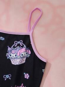 HELLO KITTY AND FRIENDS | SHEIN Tween Girl Cartoon Print Spaghetti Strap Dress - Black - View 5
