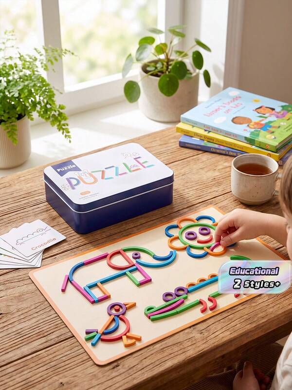 1 Set Of 30 Sheets Of Paper 60 Patterns Children's Iron Box Puzzle Toys Boys/Girls Early Childhood Educational Wooden Creative Stick Puzzle Board Kindergarten Baby Gift Suitable For 3-12 Years Old Children Logical Thinking And Hands-On Ability Development/1 Set Of Children's Bead Clip Number Color Arithmetic Toys
