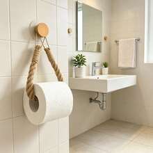 2pcs Handmade Jute Rope Toilet Paper Holder, Vintage Style Hook, Wall-Mounted Towel Ring, Toilet Paper Holder With Hook, Towel Rack, Natural Jute Rope, Bathroom Accessories - khaki - View 4