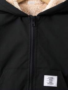 SHEIN 男童純色抓絨內裡連帽外套，柔軟抓絨內裡舒適保暖，全天候防護，適合上學，嬰兒白色冬季款 - 黑色 - 查看 7