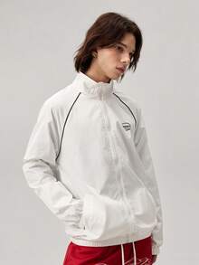 Vaulklash Men's Casual Street Wear Graphic Streetwear Letter Print Reflective Contrast Stripe Long Sleeve Jacket Beach Graduation College School White Autumn - White - View 6